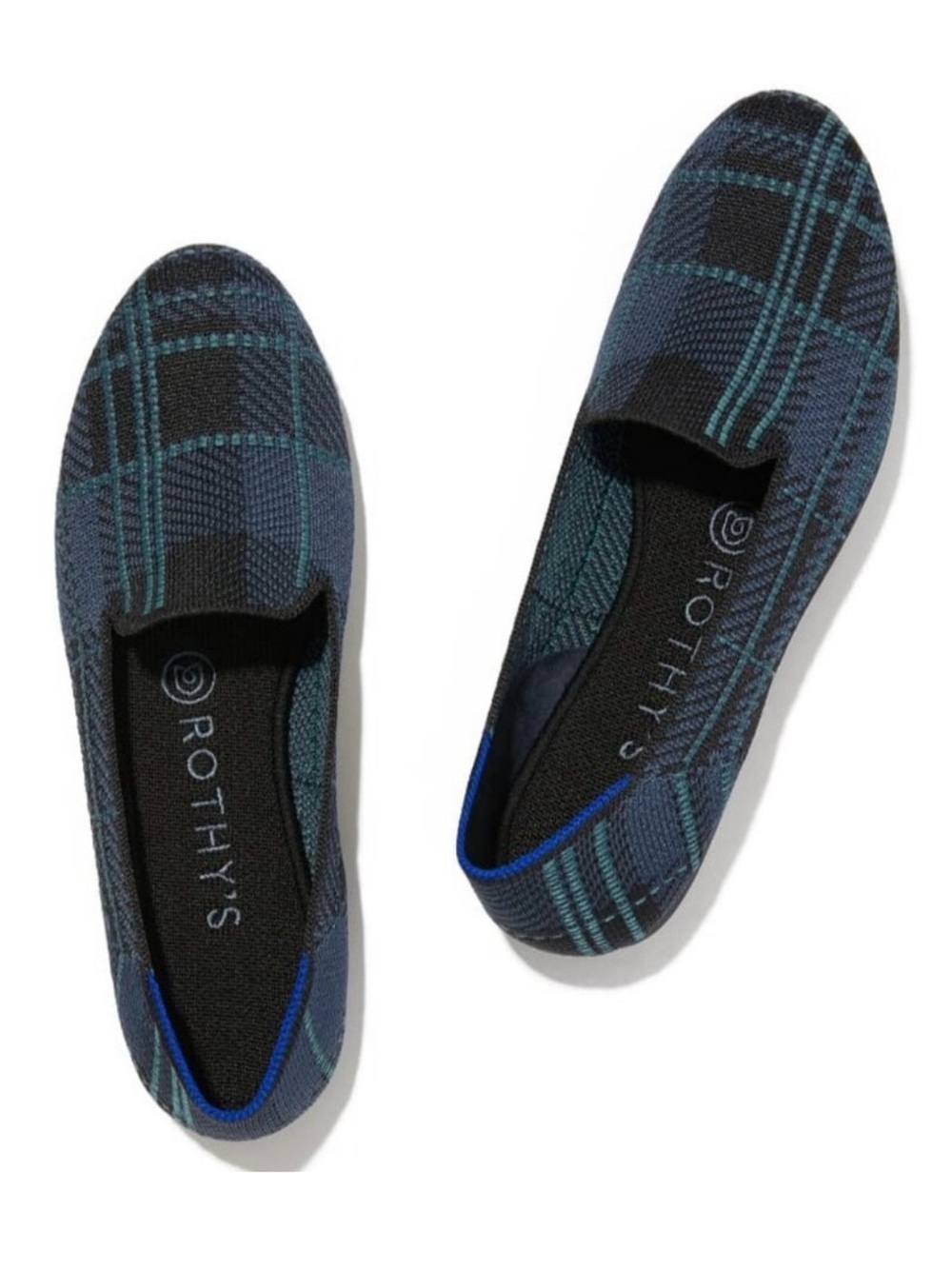 Rothy's Navy Plaid Loafer Knit Slip-On Flats Career Office Minimalist Everyday